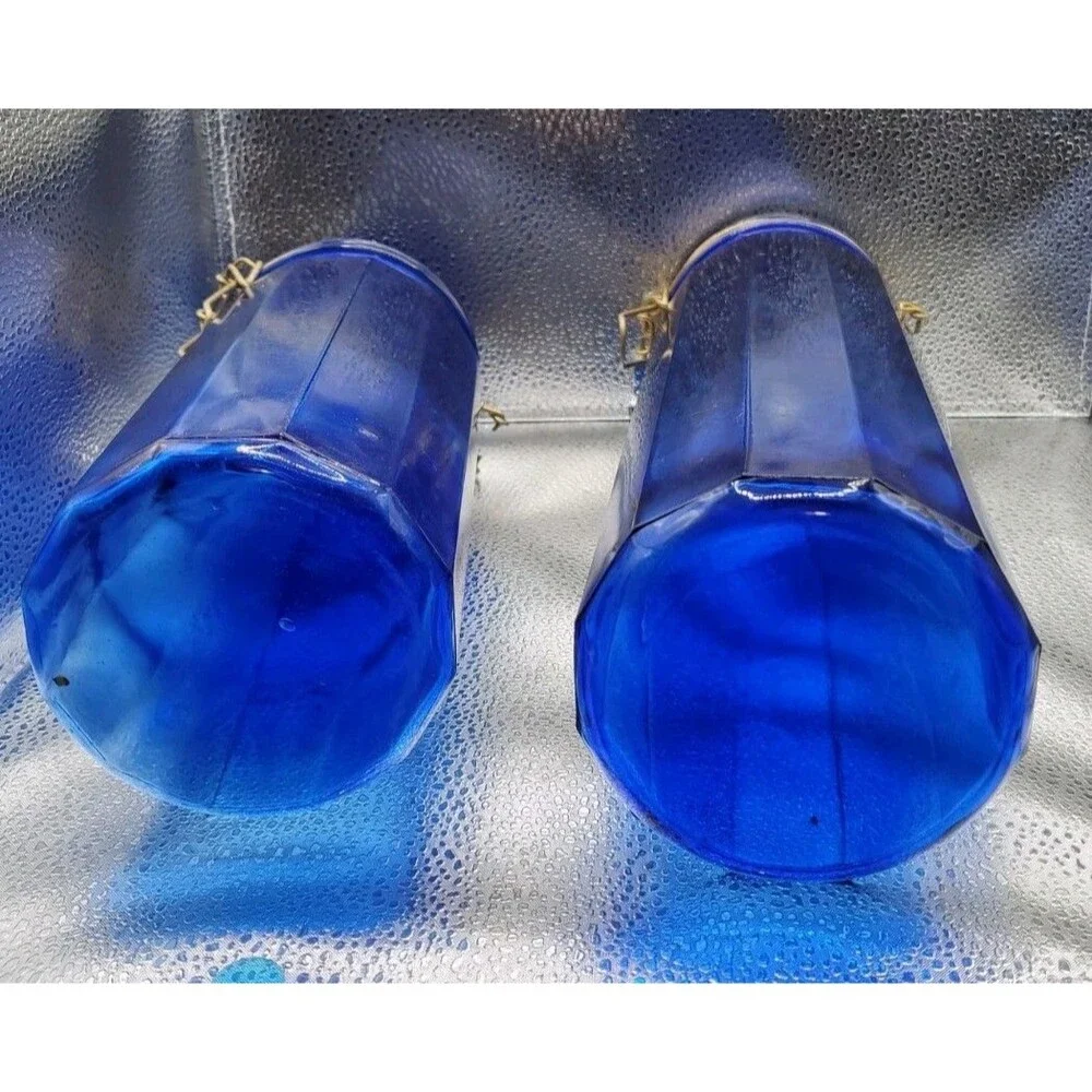 Cobalt Blue Storage Canister Jar Set 12 Panelled Glass W/ Latched Lid 2 Pack